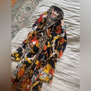 Free People Multicolor Floral Cardigan with Leopard Trim